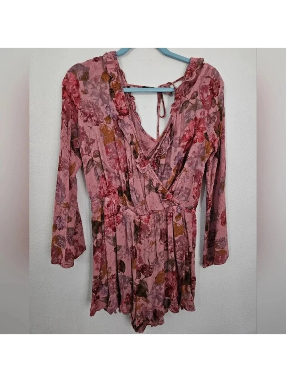 Mossimo Supply Co Floral Ruffle V Neck Tie Back Romper Pink Multi M